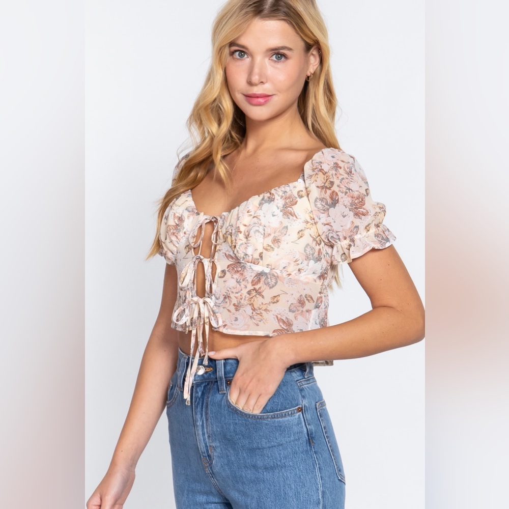 NEW! FRONT TIE PRINT WOVEN TOP